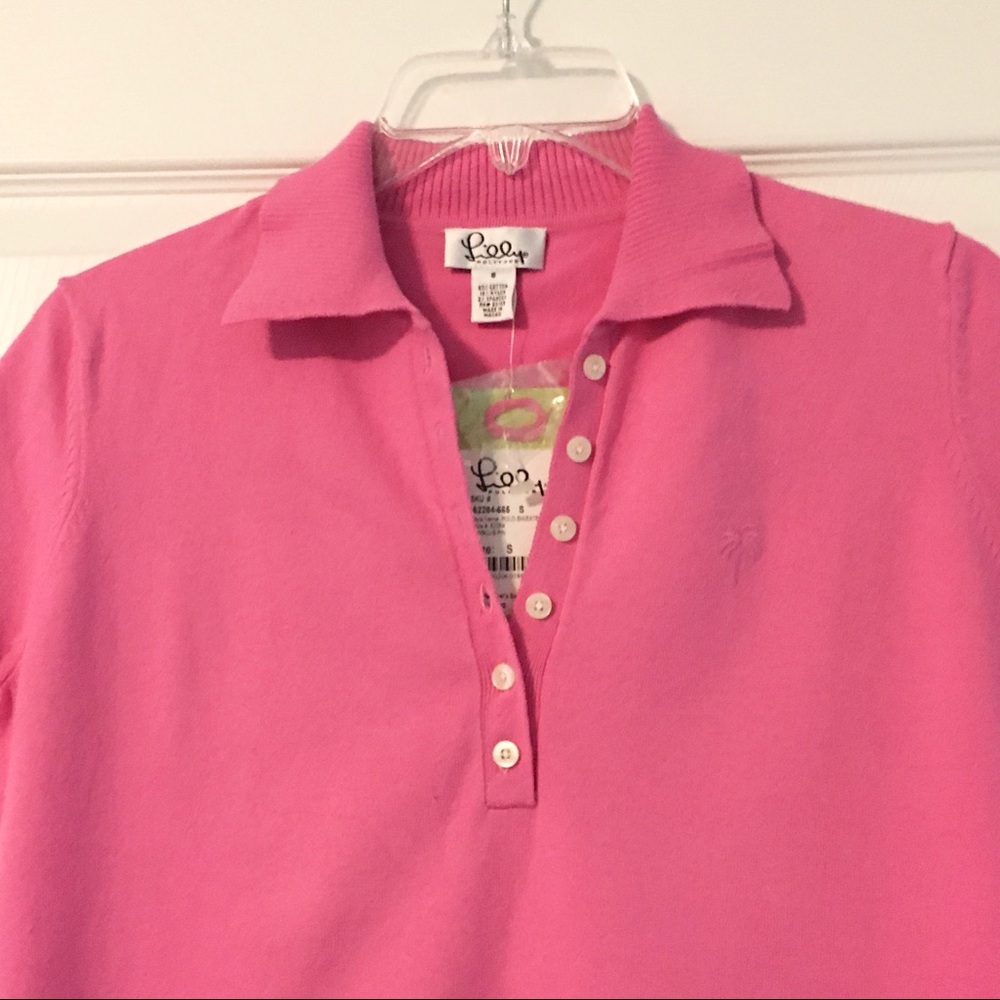NEW Lilly Pulitzer Pink Polo Style Knit Sweater S/S S Vintage - Picture 2 of 6